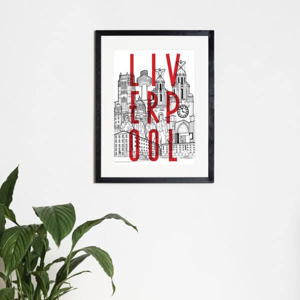 Liverpool Cityscape (Red Lettering) - Print