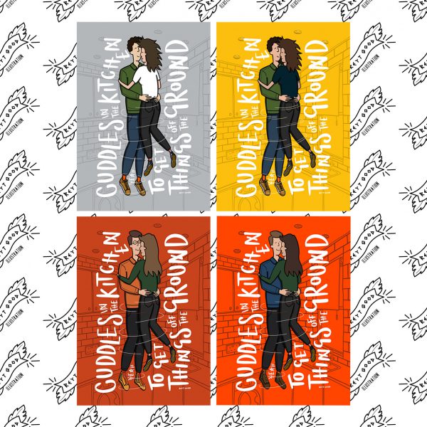 Cuddles in the kitchen' - Personalised A3 print