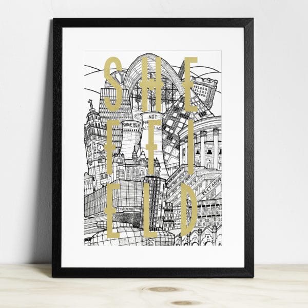 Sheffield cityscape Gold screen print - Limited Edition