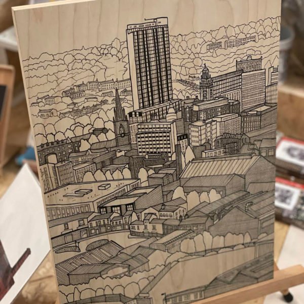 View Over Sheffield - Original Artwork on A3 Board