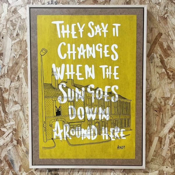 Yellow Arch - Sun Goes down - Framed Original artwork on board A2