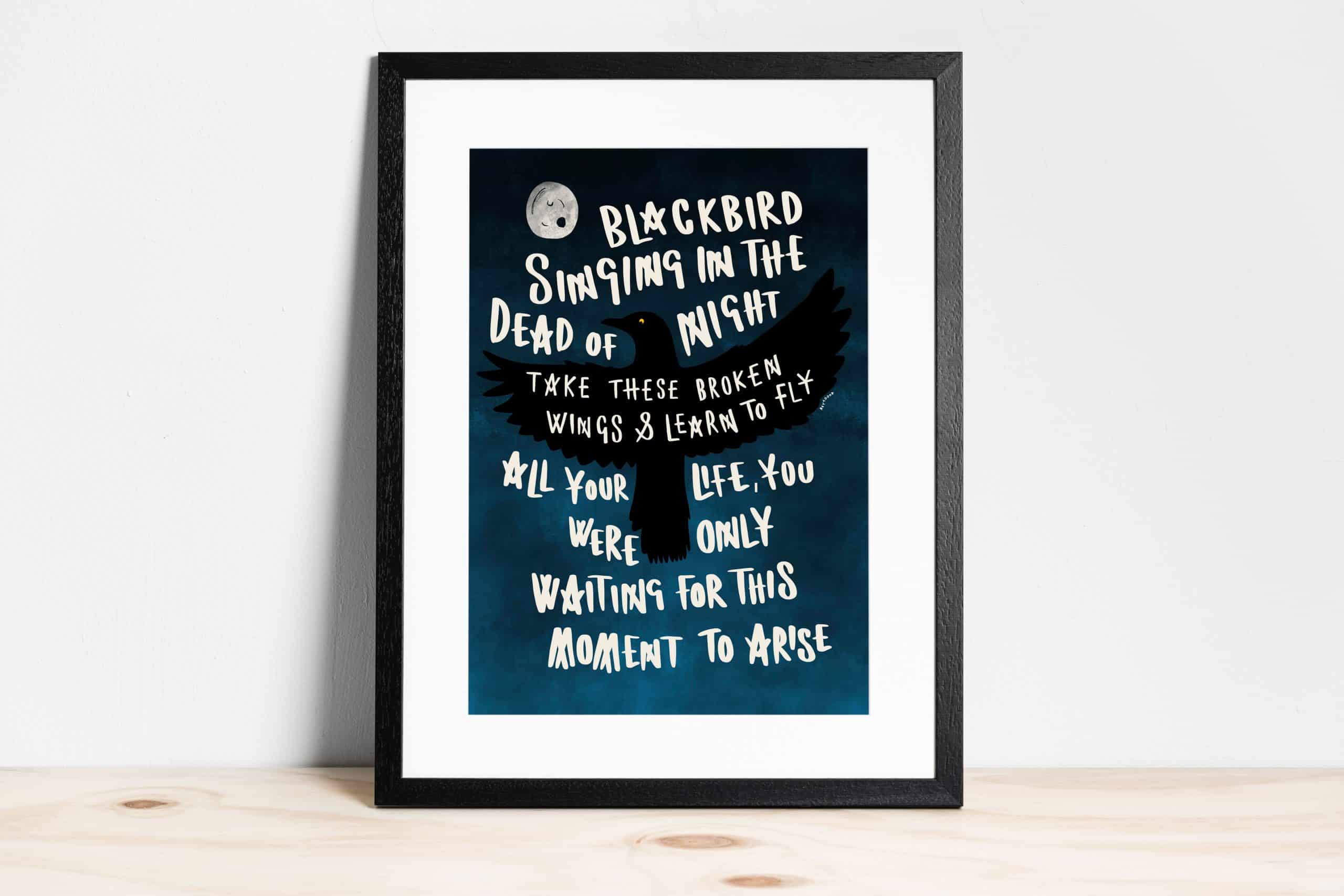 Blackbird illustration framed