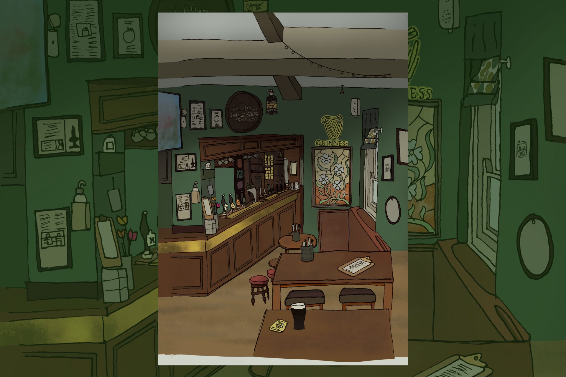 The Dog and Partridge Pub Illustration